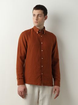 Selected - Brown Linen Full Sleeves Shirt