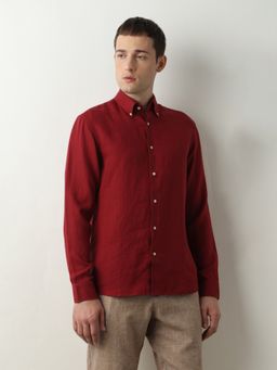 Selected - Dark Red Linen Full Sleeves Shirt
