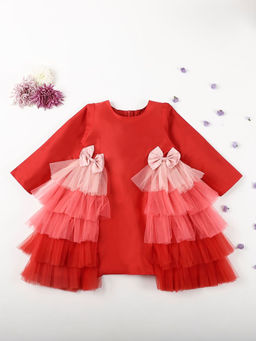 A Little Fable - Red Full Sleeves Shaded Deep Bloom Dress