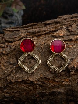 E2O - Fancy With Ruby Gemstone Embellished Round Shaped Drop Earring