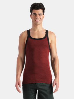 Jockey - US27 Men Cotton Rib Square Neck Gym Vest-Pomegranate Melange