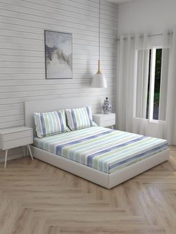 Layers - Panchatatva Cotton 146 TC King Sized Double Bedsheet - Blue (Set of 3)