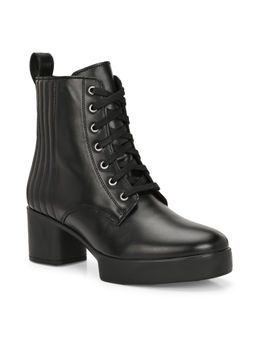 Delize - Women Black Mid Top Lace Up Casual Boots