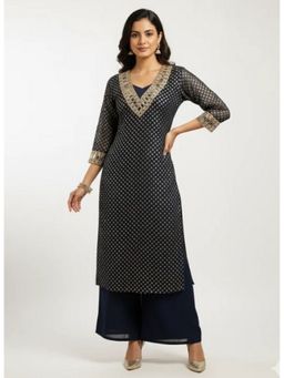 FashionTownie - Georgette Blue Kurta with Palazzo
