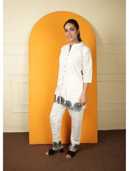 FashionTownie - Cotton Silk White Collar Neck Co-ord Set