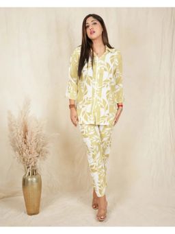 FashionTownie - Pure Cotton Yellow Collar Neck Co-ord Set