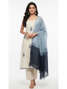 FashionTownie - Pure Cotton Beige Round Neck Kurta and Pant with Dupatta