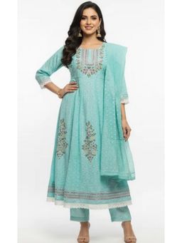 FashionTownie - Pure Cotton Blue Kurta with Pant and Dupatta