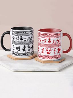 Indigifts - Decorated Coffee Mug, Red Handle Mug And Black Handle Mug , Printed Coffee Mug