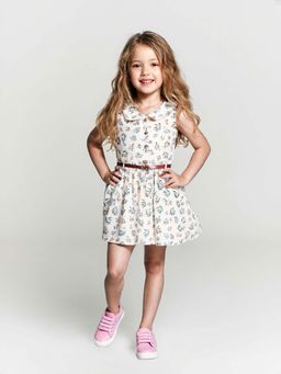 Lil Lollipop - Girls Printed Cotton Frock with Belt - White (Set of 2)