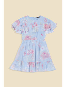 Allen Solly - Girls Blue Print Regular Fit Casual Dress