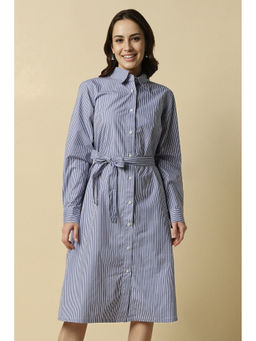 Allen Solly - Women Blue Stripe Casual Dress with Belt (Set of 2)