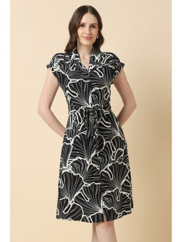 Allen Solly - Women Black Print Casual Dress with Belt (Set of 2)