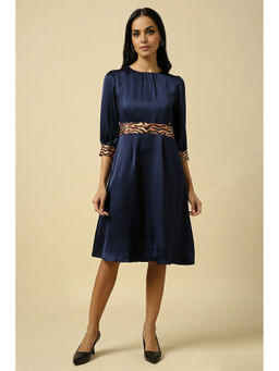 Allen Solly - Women Blue Solid Print Formal Dress with Belt (Set of 2)