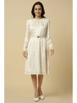 Allen Solly - Women White Check Formal Dress with Belt (Set of 2)