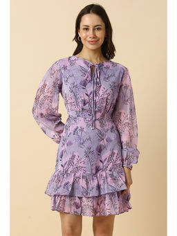 Allen Solly - Women Lilac Print Casual Dress with Belt (Set of 2)