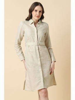 Allen Solly - Women Beige Solid Casual Dress with Belt (Set of 2)