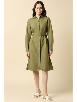 Allen Solly - Women Olive Solid Casual Dress with Belt (Set of 2)