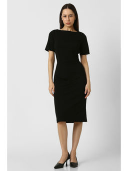 Van Heusen - Women Black Solid Knee Length Formal Dress
