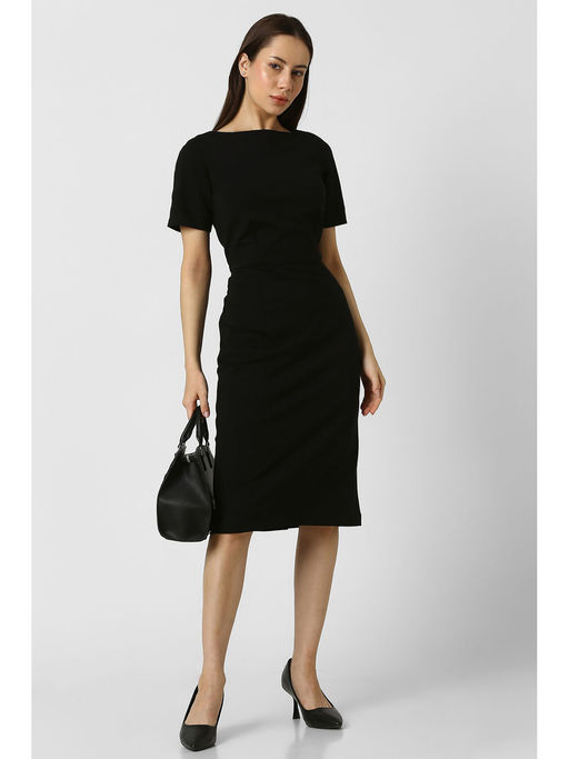 green emerald velvet dress Van Heusen Women's Polyester Blend Modern Above The Knee Dress  (VWCDERGFM46758_Black