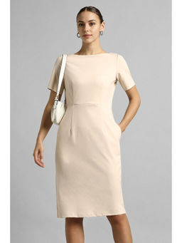 Van Heusen - Women Beige Solid Knee Length Formal Dress