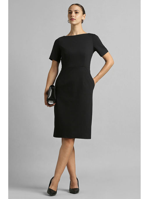 Buy Van Heusen Women Black Solid Knee Length Formal Dress (XS) Online