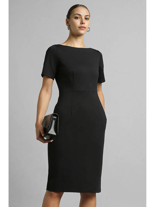 Buy Van Heusen Women Black Solid Knee Length Formal Dress (XS) Online