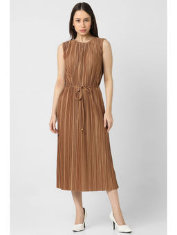 Van Heusen - Women Brown Textured Calf-Length Casual Dress with Belt (Set of 2)