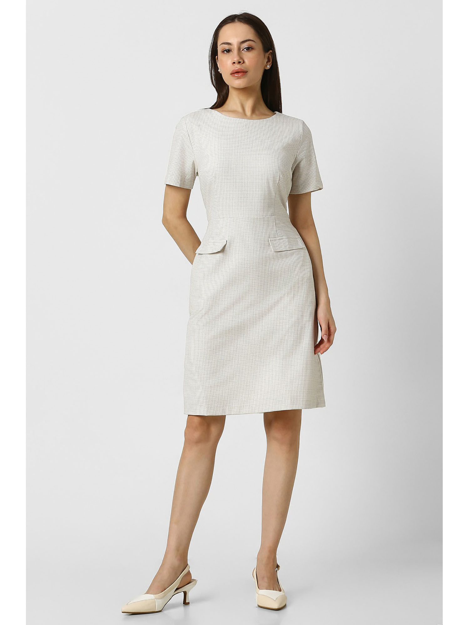van heusen Women White Checks Knee Length Formal Dress-picture-22