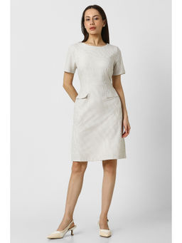 Van Heusen - Women White Checks Knee Length Formal Dress