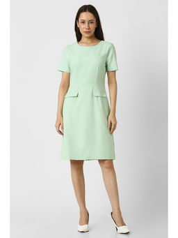 Van Heusen - Women Green Checks Knee Length Formal Dress