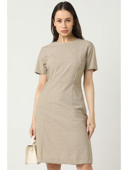 Van Heusen - Women Beige Check Knee Length Formal Dress