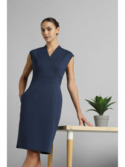 Van Heusen - Women Navy Solid Knee Length Formal Dress