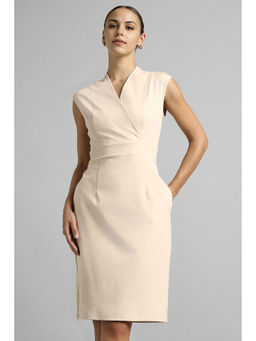 Van Heusen - Women Beige Solid Knee Length Formal Dress