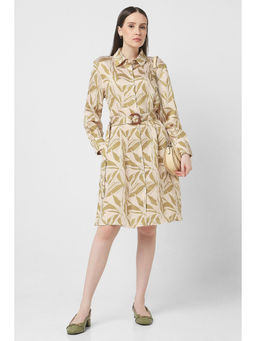 Van Heusen - Women Beige Print Knee Length Casual Dress with Belt (Set of 2)