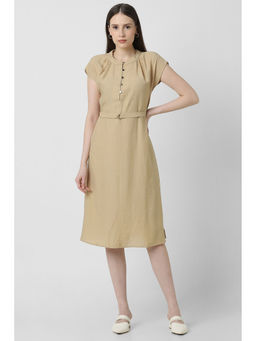 Van Heusen - Women Beige Textured Formal Dress