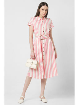 Van Heusen - Women Pink Stripe Casual Dress with Belt (Set of 2)