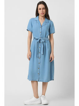 Van Heusen - Women Blue Solid Casual Dress with Belt (Set of 2)