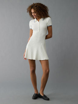 American Eagle - Women White Short-Sleeve Polo Mini Dress