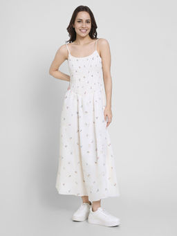 American Eagle - Women White Bella Smocked Drop Waist Maxi Dress