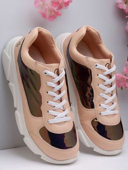 SOLETHREADS - Chrome Pink Self Design Women Sneakers