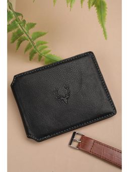 Allen Solly - Men Black Textured Genuine Leather Wallet