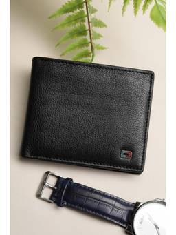 Peter England - Men Black Textured Genuine Leather Wallet
