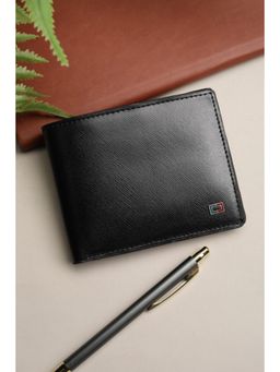 Peter England - Men Black Textured Genuine Leather Wallet