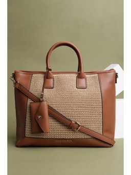 Van Heusen - Women Beige Patterned Formal Handbag With Detachable Strap & Pouch