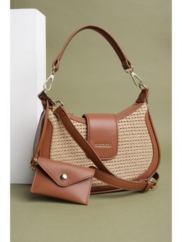 Van Heusen - Women Beige Patterned Casual Sling Bag With Detachable Strap & Pouch