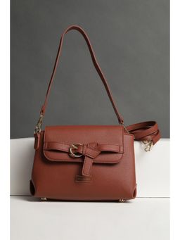 Van Heusen - Women Brown Textured Casual Sling Bag With Detachable Strap With Handle