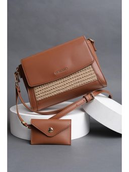 Van Heusen - Women Brown Patterned Casual Sling Bag With Detachable Strap & Pouch