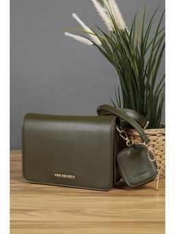 Van Heusen - Women Olive Solid Casual Sling Bag With Detachable Strap & Pouch