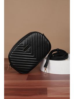 Van Heusen - Women Black Solid Casual Sling Bag With Detachable Strap & Pouch